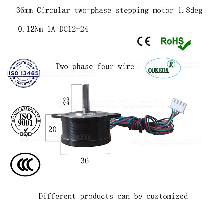 Oukeda Nema 14 Bipolar Stepper Motor 36BYGH 12Ncm 1A 1.8deg 36&times;36&times;20mm 4 Wires
